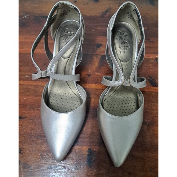 LifeStride Rose Gold Strappy Dress Shoes Heels 8.5 M Soft System Heel Pre Owned - Picture 2 of 9